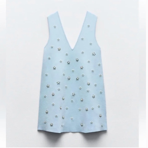 ZARA BEADED JEWEL KNIT MINI DRESS NWT - Picture 3 of 7